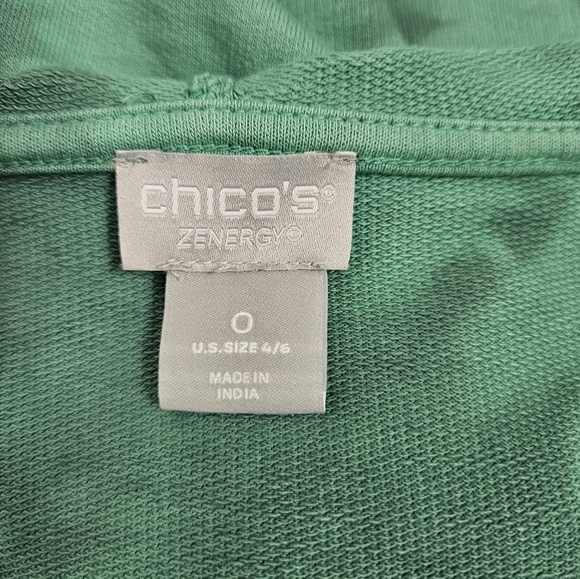 Chico's Zenergy Pima‎ Cotton Tie Dye Astro Green Hooded Cardigan Size Small - Picture 7 of 8